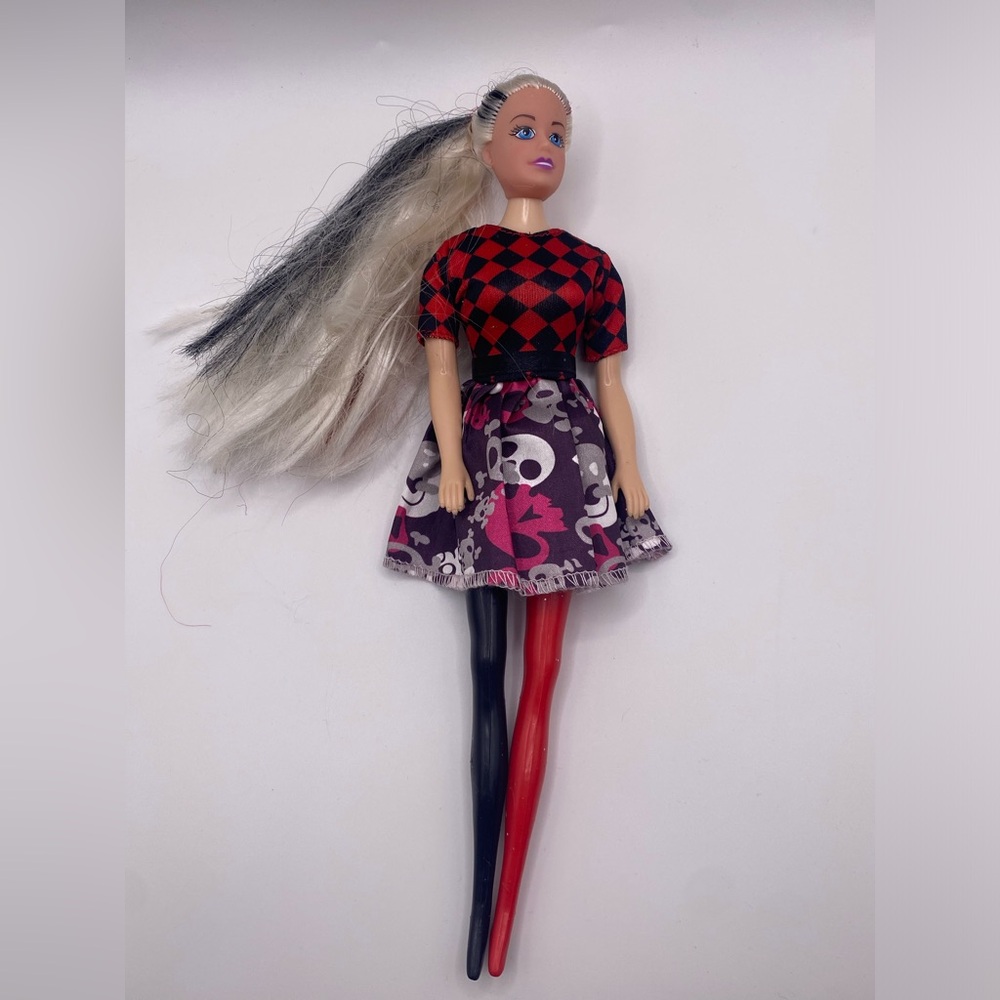 Fashion Doll with‎ Red and Black Outfit Hair Split Dyed Punk Gothic Skull - Picture 2 of 10